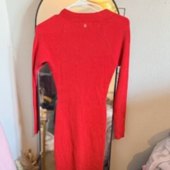 Guess Women's Red Cable Rib-Knit Sequins V-Neck Celia Sweater Dress Size XS - Picture 2 of 7